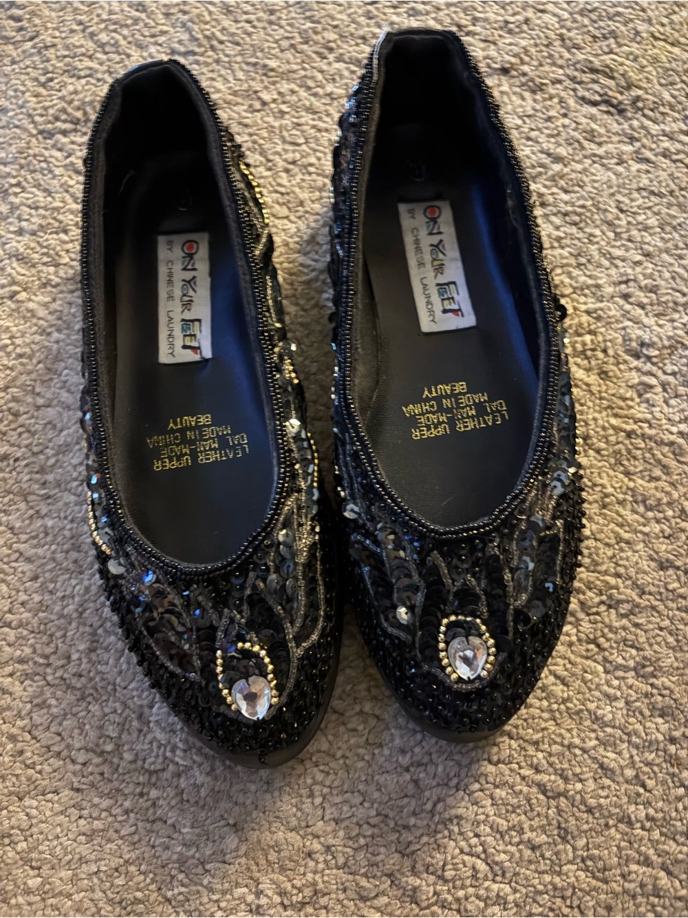 Chinese Laundry Black Beaded Jeweled Ballet Flats